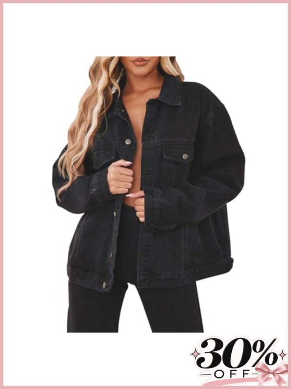 CHBAZH Women's Oversized Long Sleeve Denim Jean Jacket with Pockets